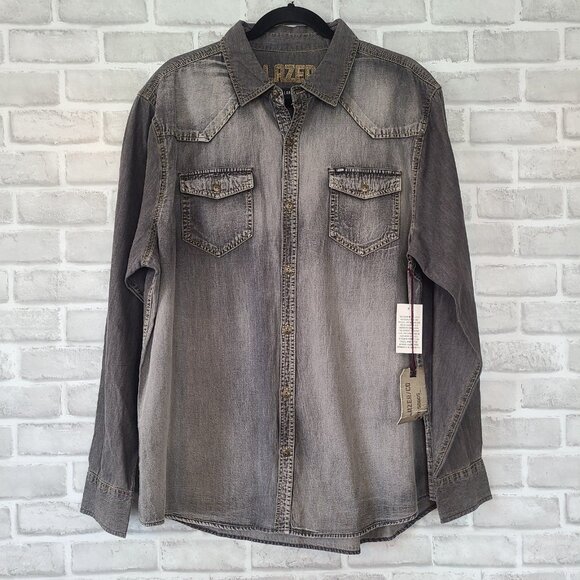 Lazer Charcoal Chambray Lightweight Denim Shirt NEW Mens Lg Western Streetwear - Picture 1 of 8